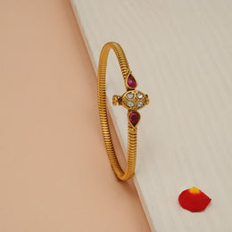 Sleek Silver Kada with Red & White Stone HIghlights