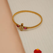 Sleek Silver Kada with Red & White Stone HIghlights