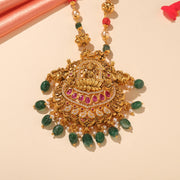 Fine Silver Haaram with Heavy Lakshmi Devi and Elephant Pendant