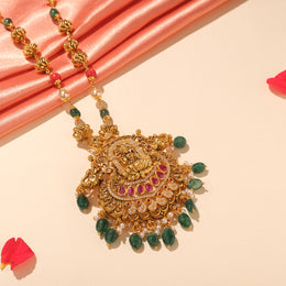 Fine Silver Haaram with Heavy Lakshmi Devi and Elephant Pendant