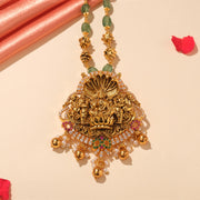 Antique Silver Lakshmi Devi Haaram with Lotus Highlights