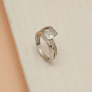 Trendy Silver CZ Ring with Single CZ Stone