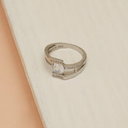 Trendy Silver CZ Ring with Single CZ Stone