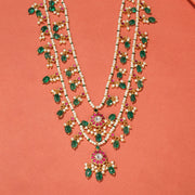 Pearl Beaded Silver Stepped Haaram with Stones