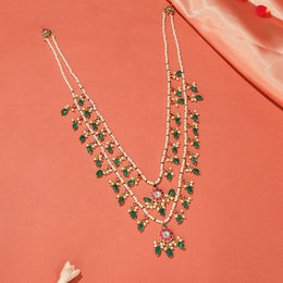 Pearl Beaded Silver Stepped Haaram with Stones