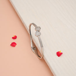 Trendy Silver CZ Kada with Twin Heart Design