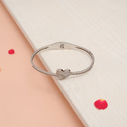 Modern Silver CZ Kada with a Dual Heart Design