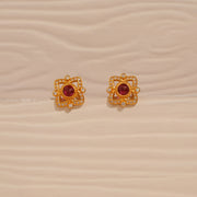 Silver Studs with Purple Stone and CZs