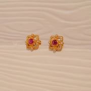Silver Studs with Purple Stone and CZs