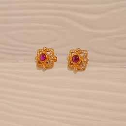 Silver Studs with Purple Stone and CZs