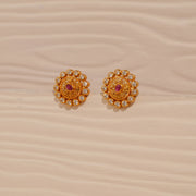 Traditional Silver Studs with CZs and Pink Stone