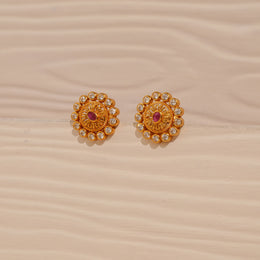 Traditional Silver Studs with CZs and Pink Stone
