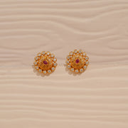 Traditional Silver Studs with CZs and Pink Stone