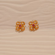 Floral Silver Earrings in Kundan Design