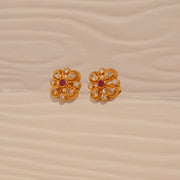 Floral Silver Earrings in Kundan Design