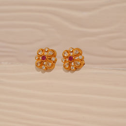 Floral Silver Earrings in Kundan Design