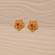Elegant Silver Earrings with CZs & Red Stone