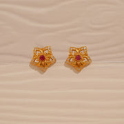 Elegant Silver Earrings with CZs & Red Stone