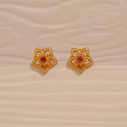 Elegant Silver Earrings with CZs & Red Stone