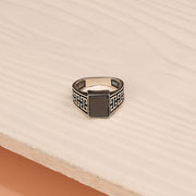 Silver Viking Ring with Black Stone