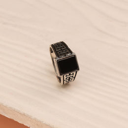 Silver Viking Ring with Black Stone