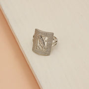 Men's Silver CZ Ring with Leopard Design