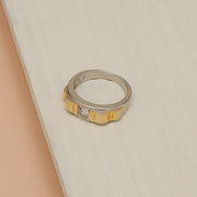 Daily Wear Silver CZ Ring with Gold Polish