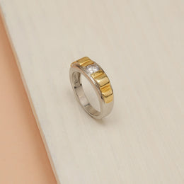 Daily Wear Silver CZ Ring with Gold Polish
