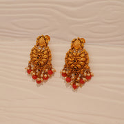 Antique Chandbali Earrings in Silver with Red Stone Drops