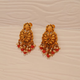 Antique Chandbali Earrings in Silver with Red Stone Drops