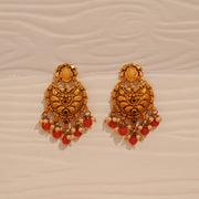 Antique Chandbali Earrings in Silver with Red Stone Drops