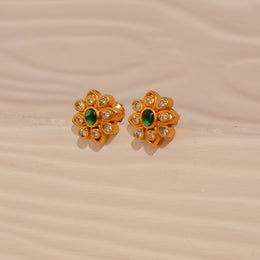 Traditional Floral Silver Studs with CZs