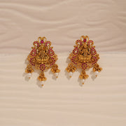 Graceful Lakshmi Devi Silver Earrings with Stone & Pearl Highlights