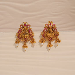 Graceful Lakshmi Devi Silver Earrings with Stone & Pearl Highlights