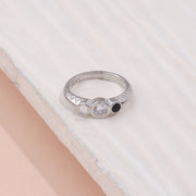 Sterling Silver Tricolor Enamel Ring with Brilliant CZ's Stone