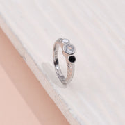 Sterling Silver Tricolor Enamel Ring with Brilliant CZ's Stone