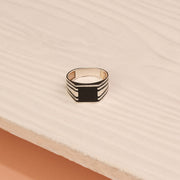 Simple Black Highlight Silver Ring
