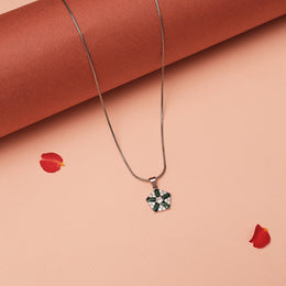 Simple Silver CZ Pendant with Green Stone Highlights