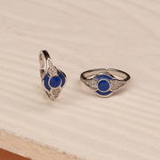 Silver Toe Rings with Blue Enamel Highlights and Stones