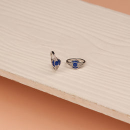 Silver Toe Rings with Blue Enamel Highlights and Stones