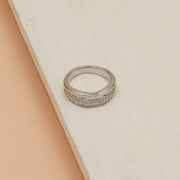 Elegant Curved Silver Ring with CZs
