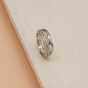 Elegant Curved Silver Ring with CZs
