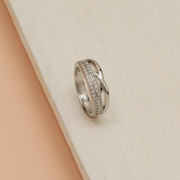 Elegant Curved Silver Ring with CZs