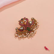 Graceful Silver Peacock Pendant with Kundans