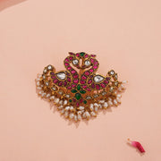 Graceful Silver Peacock Pendant with Kundans