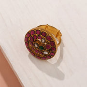 Bold Pink Kundan Studded Ring