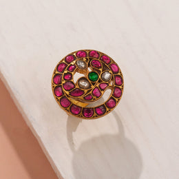 Bold Pink Kundan Studded Ring