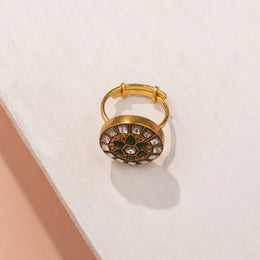 Elegant Silver Ring with Kundan Detailing