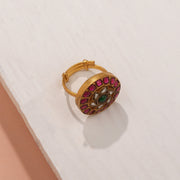 Dazzling Kundan Highlight Silver Ring with Floral Design