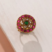 Dazzling Kundan Highlight Silver Ring with Floral Design